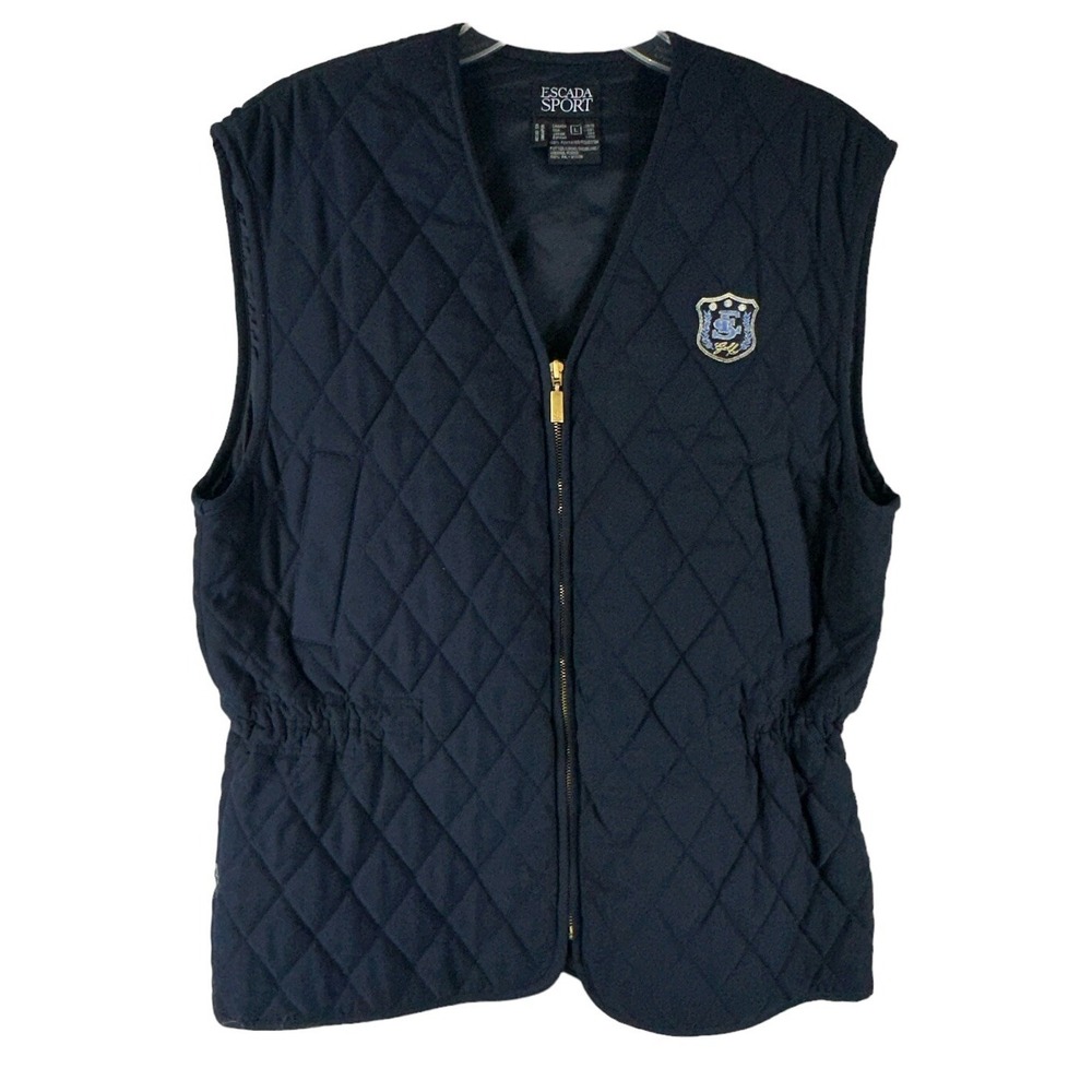 Escada Sport Women's Navy Vest  Blue L Quilted Crest Preppy Tennis Old Money